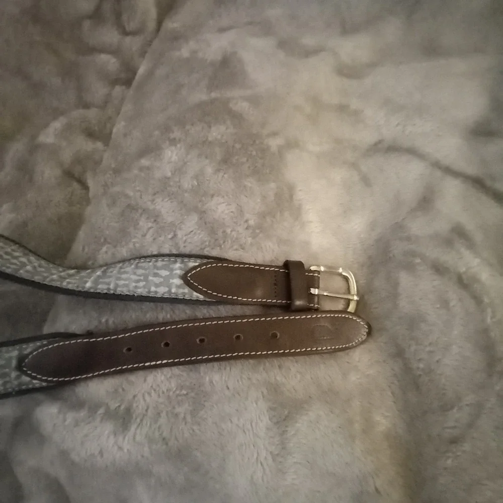 Vineyard Vines BELT 26 LIGHT Blue Leather Canvas SILVER FISH